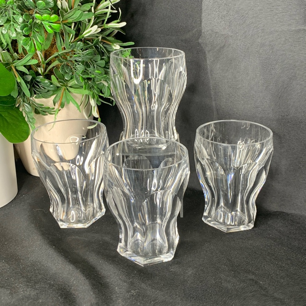 Set of 4 VTG Colonial Clear by Heisy crystal optic cut whiskey / rocks glasses
